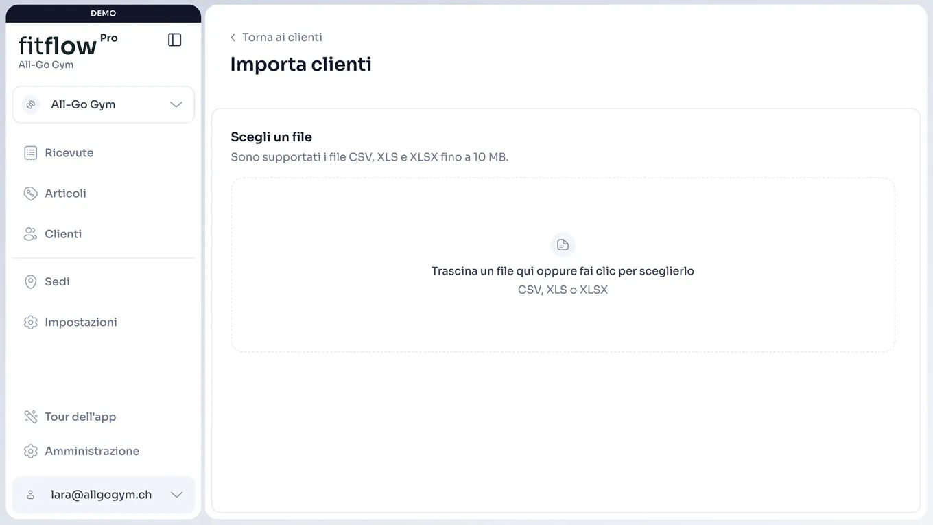 Importare clienti in fitflowPro da un file CSV, XLS o XLSX
