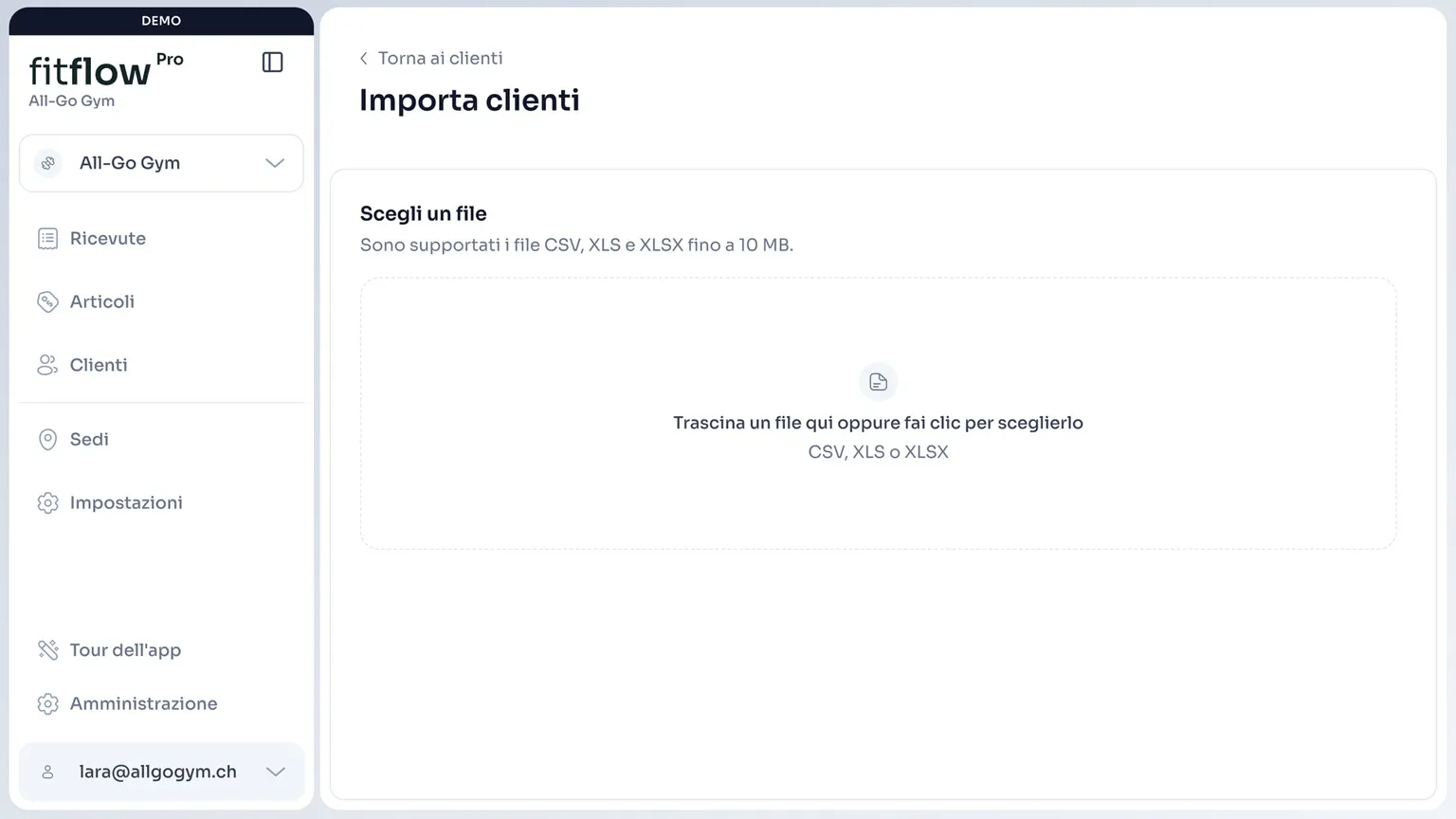 Importazione clienti in fitflowPro tramite CSV, XLS o XLSX
